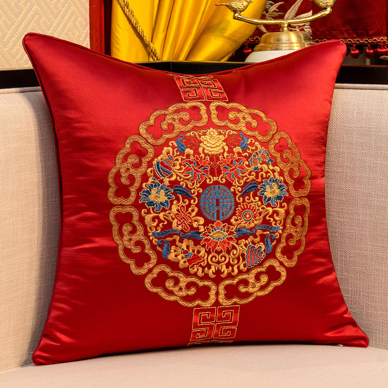 红木沙发抱枕靠垫刺绣枕套新古典中国风靠背家用客厅靠枕含芯 中式