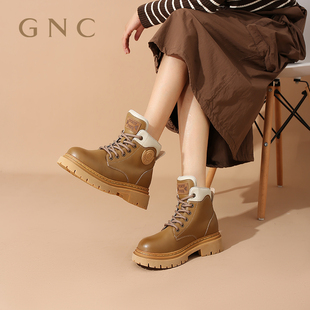 GNC超火马丁靴女2023新款 时尚 女款 百搭渐变色厚底短靴大黄靴 冬季