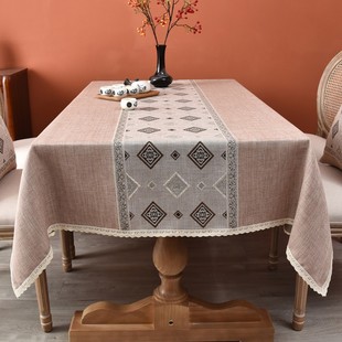 桌布布艺棉麻正方形古典中国风复古方桌茶几台布餐桌布布料 新中式