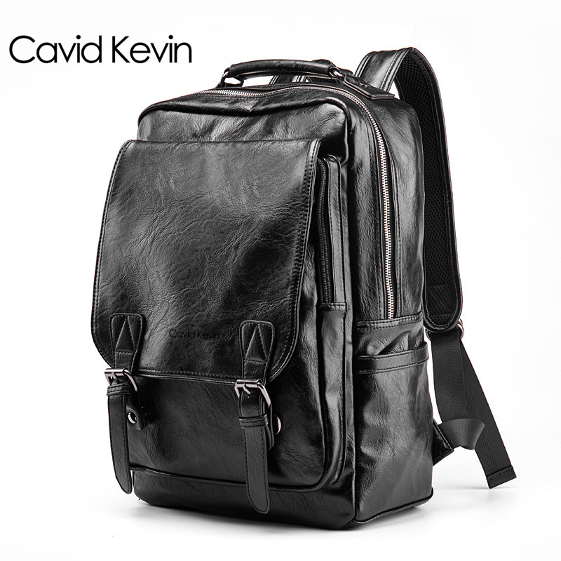 Cavid Kevin欧美时尚 双肩包牛皮休闲电脑包学生商务真皮背包 男士
