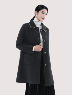 K&CH纤牌女装 韩版 秋冬新款 显瘦小个子外套 双面呢羊毛大衣中长款