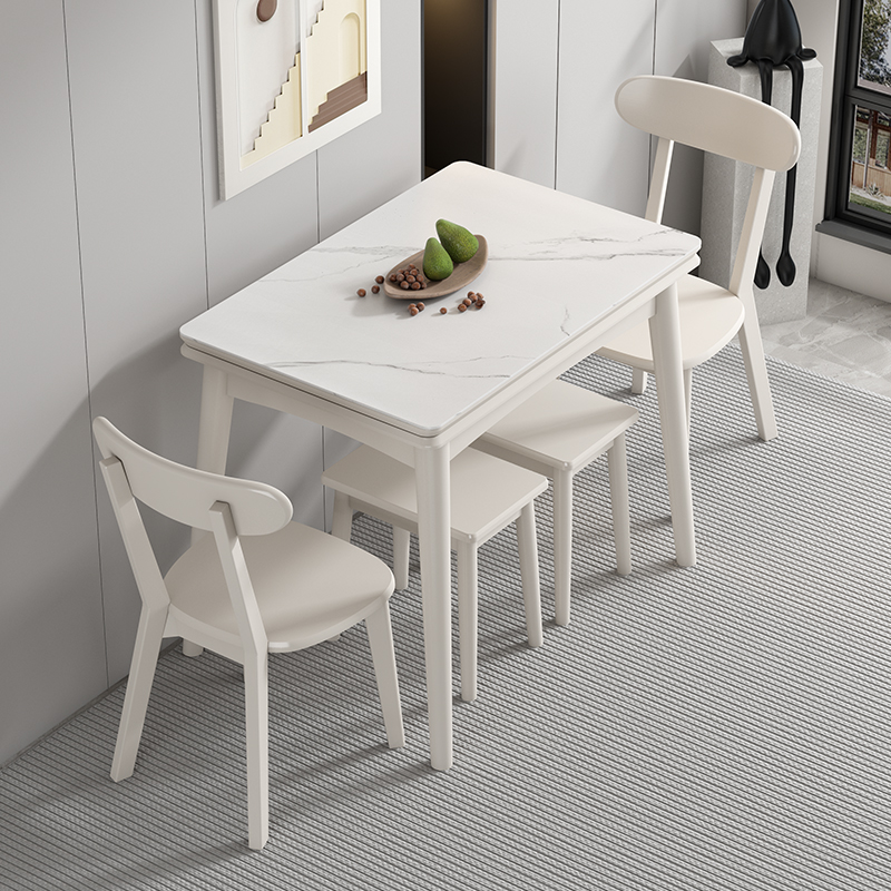 岩板餐桌小户型家用折叠伸缩奶油风实木餐桌椅组合现代简约品 新品