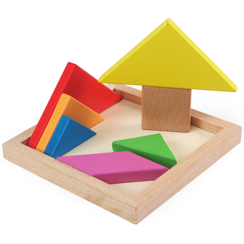 七巧板小学生幼儿园智力拼板木质儿童玩具数学教具形状认知配对板