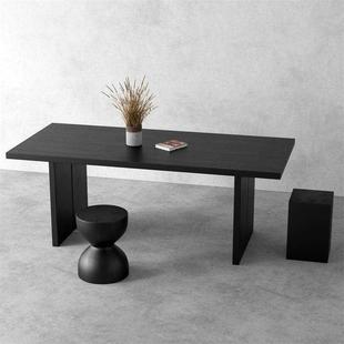 工业风会议桌长桌简约现代黑色桌子工作台长方形实木办公桌椅组合