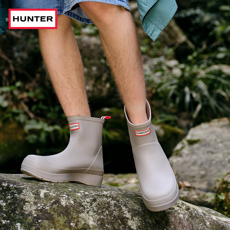 Hunter男鞋 户外溯溪厚底雨鞋 男 矮筒酷玩切尔西靴防水防滑短靴水鞋
