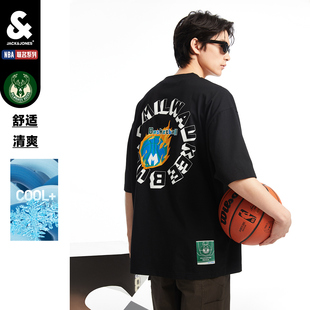 T恤男 运动字母宽松圆领潮日常短袖 杰克琼斯奥特莱斯夏NBA联名时尚