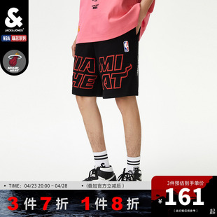 杰克琼斯奥特莱斯款 休闲运动短裤 时尚 NBA联名热火队宽松字母个性