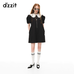 dzzit地素连衣裙23年夏专柜新款 甜酷少女泡泡袖 饰女 爱心胸针装