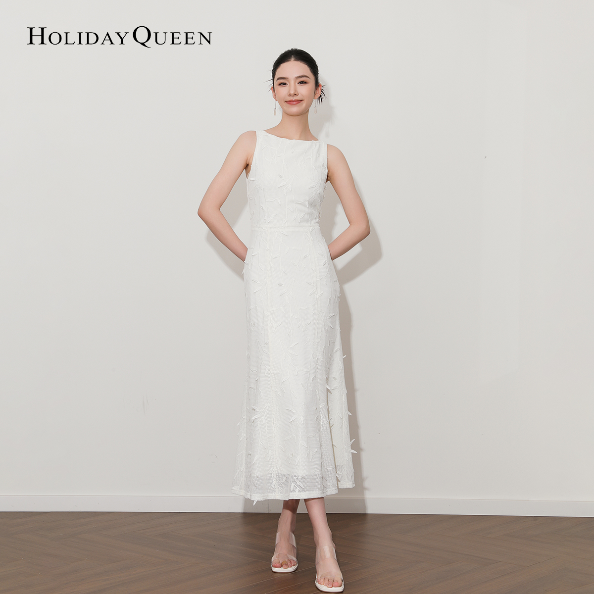 连衣裙提花设计感花朵白色长裙裙子 新中式 HolidayQueen2024新款