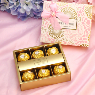 情人节三八节礼物 粉色团花簇锦 费列罗巧克力喜糖成品6粒礼盒装