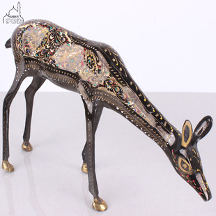 饰促 新巴基斯坦铜器一鹿有你黄铜雕刻手工艺品情侣对鹿家居新婚装