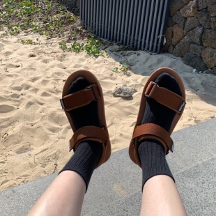 ins风日系女夏时尚 凉鞋 防滑平底学生外穿度假海边沙滩运动平底鞋
