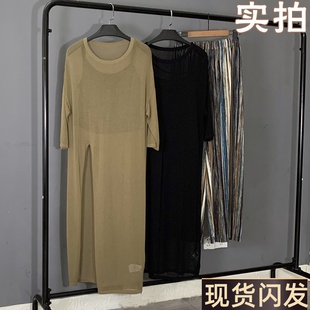 夏2023新款 t恤女设计感小众空调衫 裙长款 复古开叉防晒罩衫
