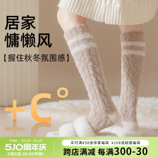加厚保暖睡眠小腿袜长筒睡觉居家高筒地板袜 珊瑚绒毛毛袜子女冬季