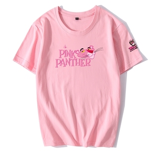 潮 印花粉红豹短袖 2024夏季 新款 宽松学生情侣装 粉色t恤女纯棉大码