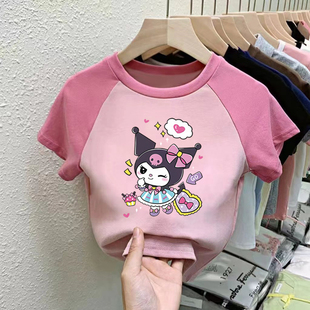 100%纯棉女童装 新款 T恤2024夏季 儿童宝宝洋气卡通库洛米上衣 短袖