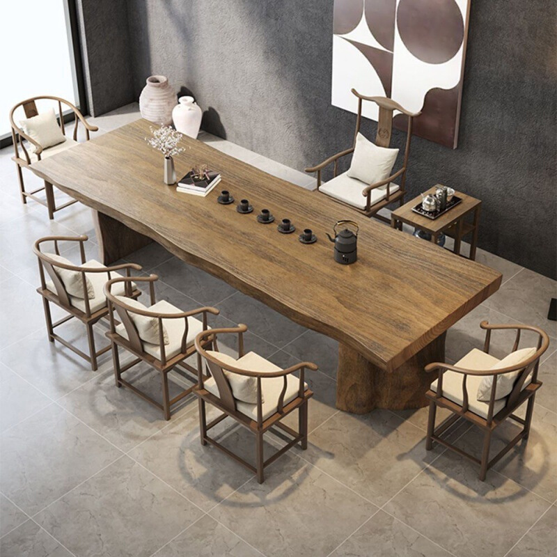 阳台套装 实木大板茶桌椅组合现代办公室功夫茶台加厚新中式