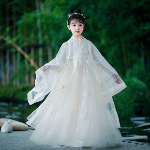 女童古装 襦裙长袖 超仙中国风儿童唐装 女孩古风白色汉服裙 汉服春季
