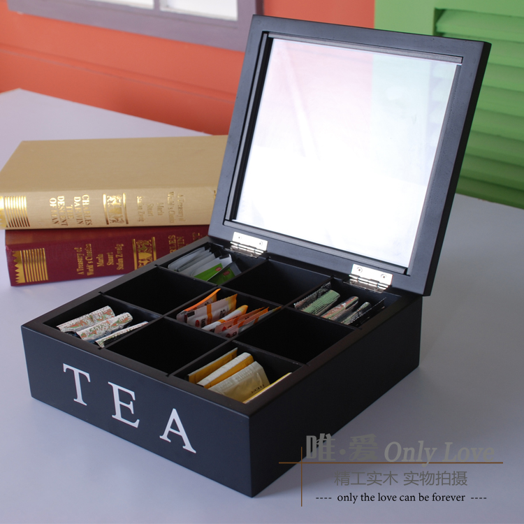 咖啡盒多功能茶盒 零食盒复古漆器 包邮 9格袋装 唯爱实木质茶叶盒