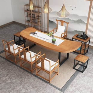 新中式 实木茶桌现组家椅代简约y办公室接待泡茶桌茶几功夫茶桌合