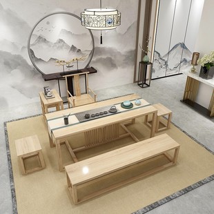 2桌椅意合禅组屏风桌功夫泡F茶台茶米全实木大板茶桌办公室 新中式