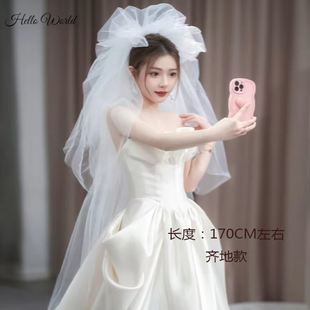 F婚礼白色花朵蓬蓬纱拍照道具 结婚头纱新娘主婚纱求婚头饰新款