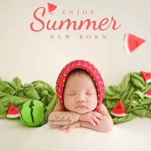 新生儿摄影道具衣服满月拍照婴儿宝宝月子照西瓜造型主题拍摄服装