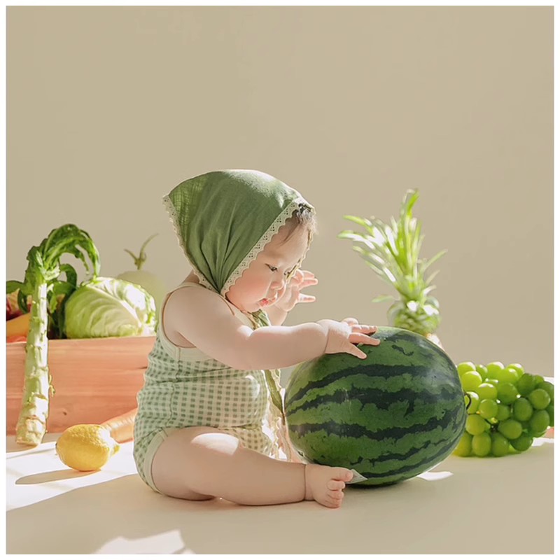 仿真水果蔬菜 道具开荤仪式 儿童摄影周岁宝宝拍照绿格游泳衣服装