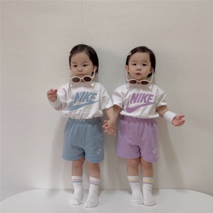 亲子套装 儿童短袖 新款 2024夏季 两件套男女童运动套装 童装 短裤 韩版