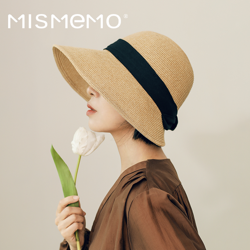 MISMEMO遮阳草帽女春夏可折叠复古大檐透气可折叠日系凉帽太阳帽