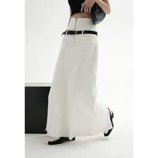 SRYS美式 女装 新款 街头设计感白色牛仔裙半身裙高腰中长裙裙子春季