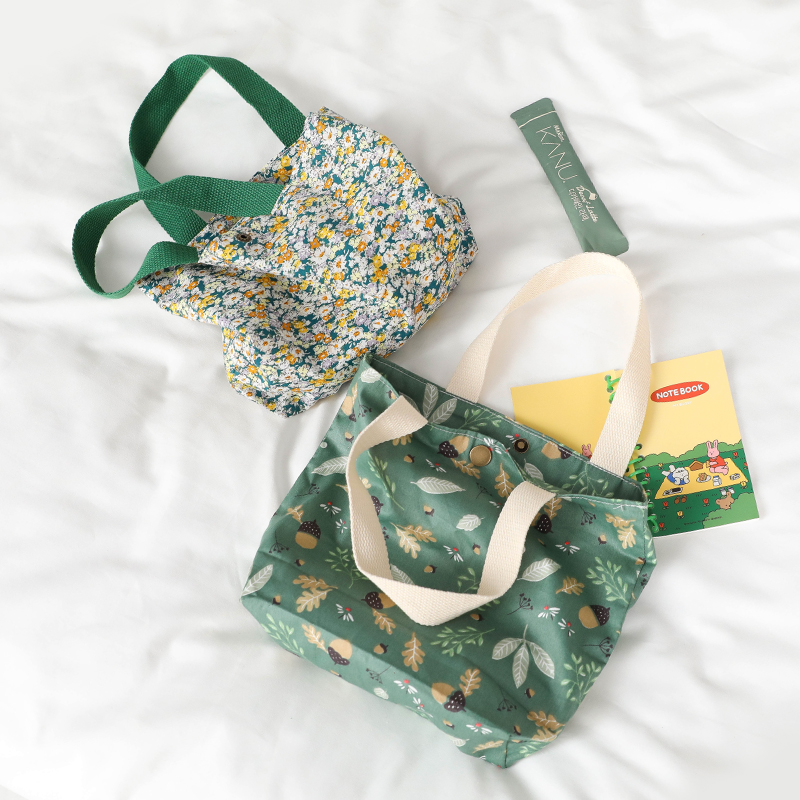 夏日手拎水果系花朵休闲手提小包包 轻薄款 绿色系棉布小手拎包