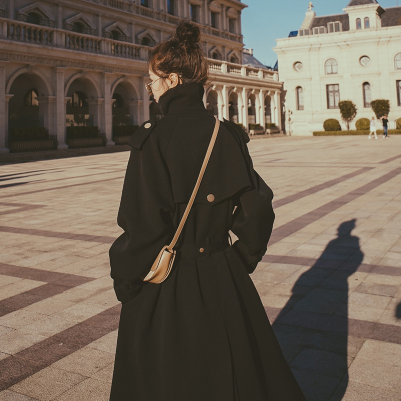 大衣外套 中长款 英伦风高端法式 气质韩版 新款 黑色风衣女2024春秋季