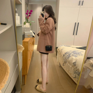 玫瑰粉色西装 外套女春秋装 小个子宽松休闲气质西服 高级设计感韩版