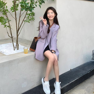 高级感紫色西装 外套女ins潮春秋新款 小个子宽松休闲西服 韩版