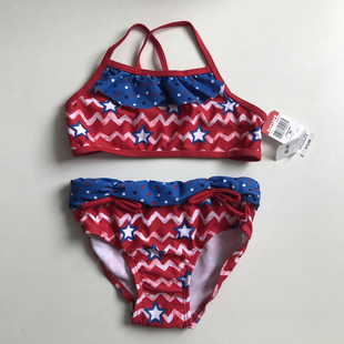 星星波浪图案游泳泳衣两件套 女童夏季 新款 泳衣套装 出口 外贸