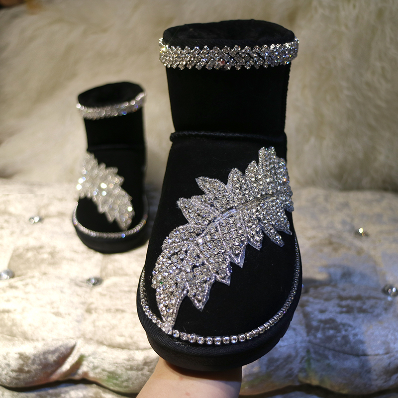棉靴棉鞋 短靴 亮片 公主叶子钻 子 女款 韩国 雪地靴 2022冬季
