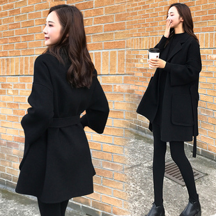 黑色双面羊绒大衣女2023年新款 秋冬季 小个子羊毛呢子大衣外套 韩版
