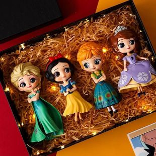 迪士尼公主艾莎安娜白雪公主贝儿苏菲亚手办摆件模型孩子礼物玩具