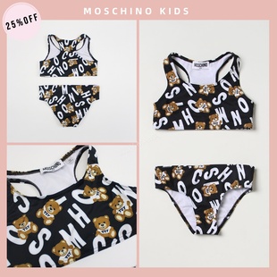 意大利Moschino女童logo印花背心式 泳衣泳裤 儿童分体泳衣 23春夏款