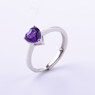 水晶珠宝石指环珠日韩礼物饰品 天然紫水晶心形戒指