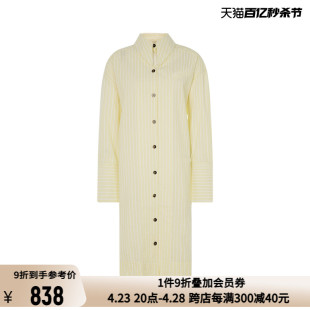 GANNI 日常休闲棉质长袖 款 连衣裙 女士温暖淡黄色竖条纹设计衬衫