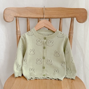 薄款 女童夏装 宝宝兔子镂空空调衫 春秋装 婴儿外套可爱超萌针织开衫