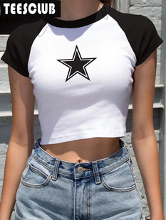 Crop T恤短装 Top 女 个性 Y2K Tshirt 五角星露脐装 夏季 Star 时尚