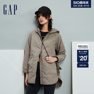 Gap女装 冬季 加厚棉服840860 宽松廓形连帽外套户外机能风中长款