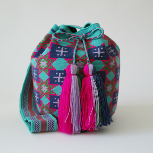 哥仑比亚WAYUU部落手工编织包水桶包单股大号蓝紫玫红现货
