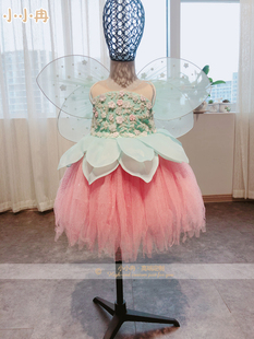 精灵翅膀儿童花瓣演出裙子手工缝珠片花仙子舞台 婴儿舞蹈表演服装