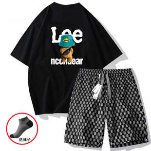 男士 夏季 青年时尚 短裤 潮牌t恤宽松运动两件套装 LEENCONBE官方短袖
