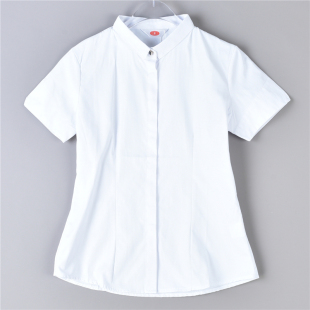 纯白色短袖 棉衬衫 单排扣日常通勤OL休闲上衣夏 女88L75428翻领修身