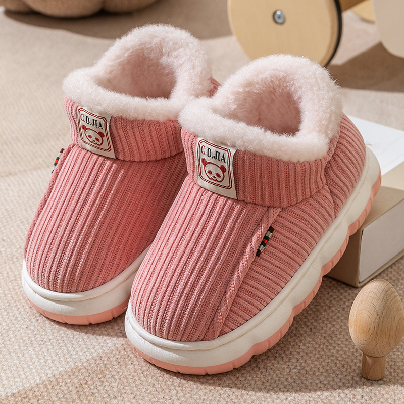 冬季 可爱儿童包跟棉拖鞋 加绒加厚男女童居家外穿防滑厚底保暖棉鞋